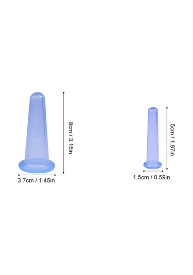 Mini Silikon Vakumlu Mika Yüz Masaj Kupası 4'lü Karışık Set Mavi Renk