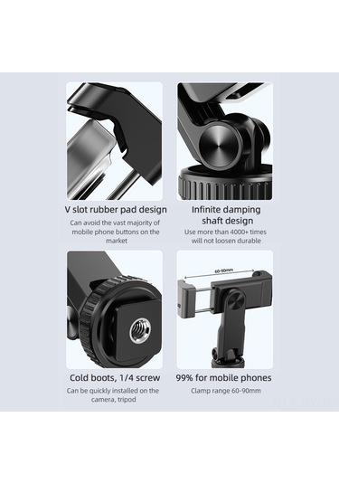 Kangvka Plastik Telefon Tutucu 360 Derece Döner 2 Soğuk Ayaklı 60-90mm Genişlik Siyah