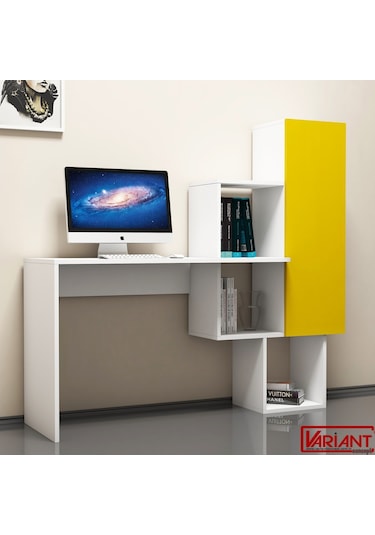 Variant Variant Açelya Kitaplıklı Çalışma Masası Beyaz-Sarı