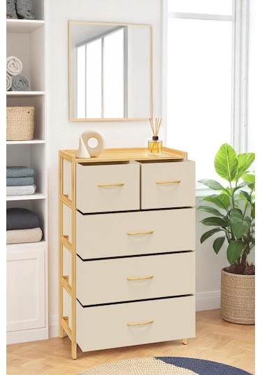 Digithome Bambu 5 Çekmeceli Dolap Organizer Çok Amaçlı Düzenleyici Şifonyer Db-0013