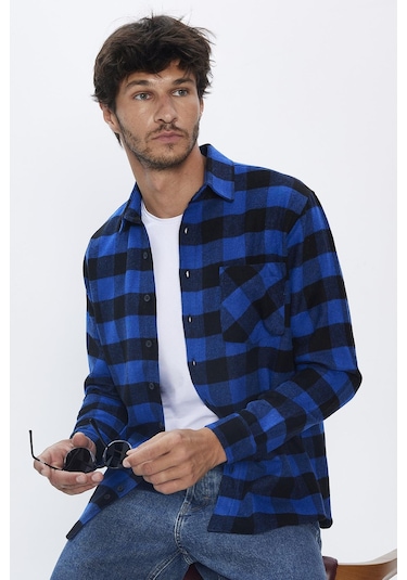 Erkek Klasik Fit Normal Kesim Uzun Kollu Tek Cepli Kareli Kışlık Oduncu Gömlek-28635-çok Renkli Çok Renkli