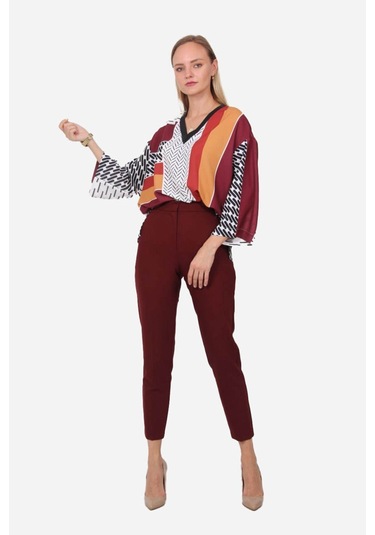 Kadın Yüksek Bel Klasik Pantolon Frn2054 Bordo1 Bordo