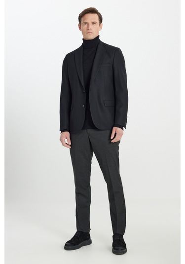 AC&Co / Altınyıldız Classics Erkek Siyah Regular Fit Rahat Kesim Mono Yaka Kapak Cepli Yünlü Ceket Siyah AC&Co / Altınyıldız Classics Erkek Siyah Regular Fit Rahat Kesim Mono Yaka Kapak Cepli Yünlü Ceket Siyah