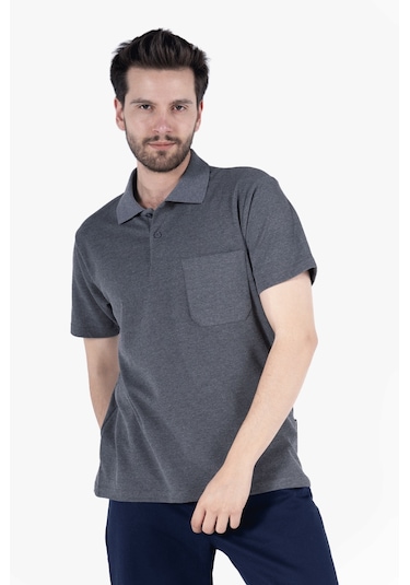 Polo Yaka T-shirt %100 Pamuk Cepli Antrasit Melanj
