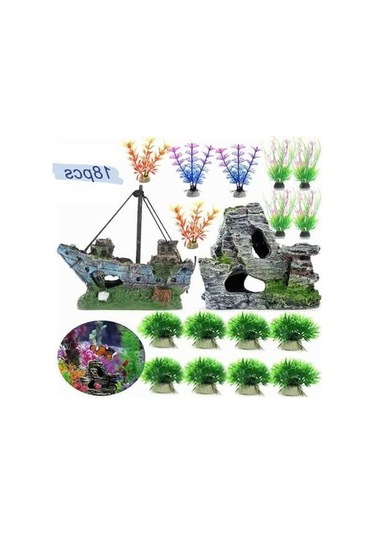 Pazly 18 Adet Gerçekçi Plastik Akvaryum Bitkisi Seti - Balık Tankı Dekorasyonu Balık İçin İpek Bitkiler