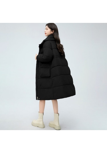 Sımıcg Yaka Gündelik Sıcak Tutan Kadın Mont Siyah