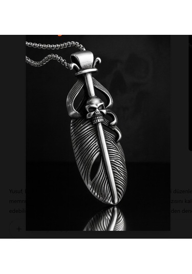 Kafatası Detaylı Gotik Paslanmaz Çelik Tüy Kurukafa Erkek Kolye