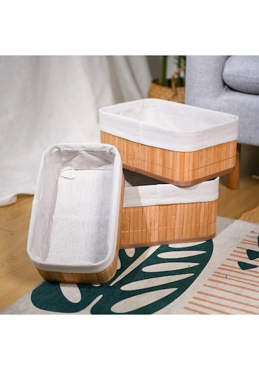3'lü Bambu Çok Amaçlı Sepet Dikdörtgen Natural