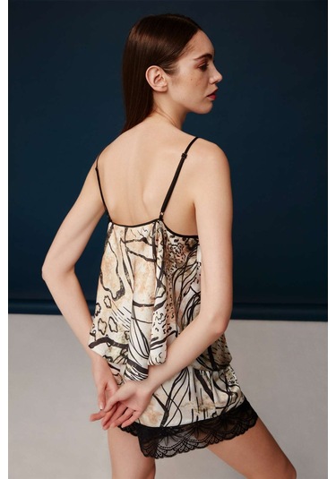 Bonnie&clyde - Kadın Baskılı Saten Şort Takımı Baskılı Çok Renkli