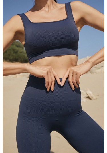 Jerf Holly Petek Desenli Yüksek Bel Tayt Lacivert 001