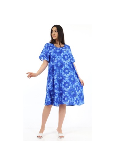 Schık Kadın Viskon Yarım Kol Kare Yaka Elbise Saks Saks