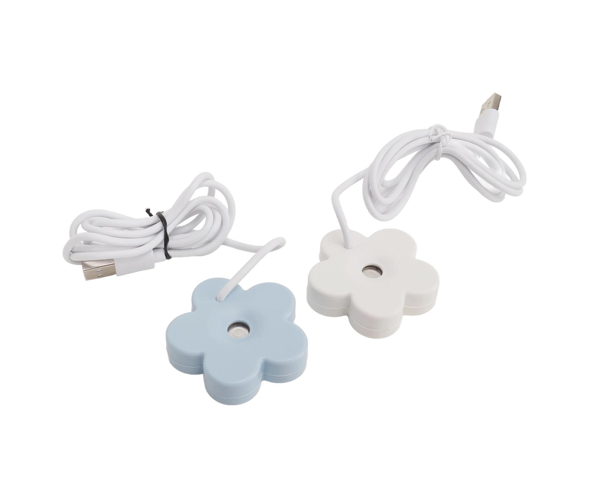 Geeroyoo Beyaz Ve Mavi Mini Çiçek Desenli Usb Nemlendirici, Ev Ve Araç İçin Taşınabilir, Su Yokken Otomatik Kapatma, Sessiz Çalışma, Ipx7 Su Geçirmez 2 Adet Paket