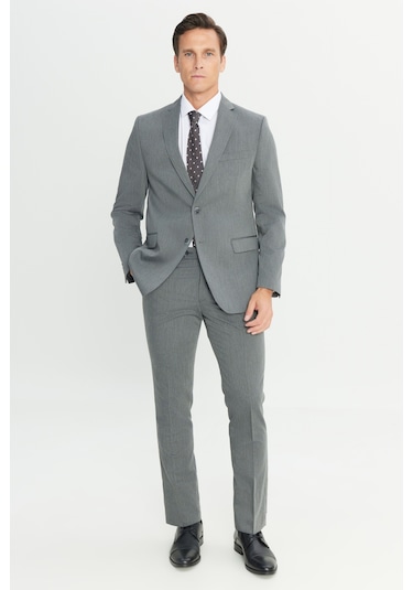 Erkek Grı Slim Fit Dar Kesim Mono Yaka Takım Elbise Gri