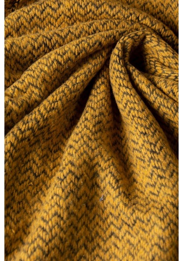 Erkek Hardal Kapüşonlu Kanguru Cepli Nakışlı Örme Sweatshirt HARDAL