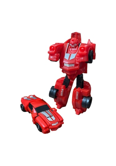 Super Warrior Mini Plastik Gövdeli Dönüşebilen Robot Araba 7.5 Cm Kırmızı