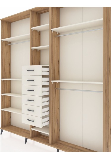 Arges Dolap 10 Raflı 6 Çekmeceli 3 Askılı 220x30x243 Çam-aytaşı/aytaşı Aytası/aytası