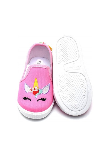 Unicorn Nakışlı Çocuk Keten Babet Ayakkabı-pembe-f-492 Pembe
