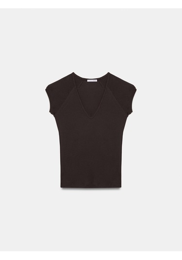 Dilvin 32894 V Yaka Fit T-shirt-koyu Kahve