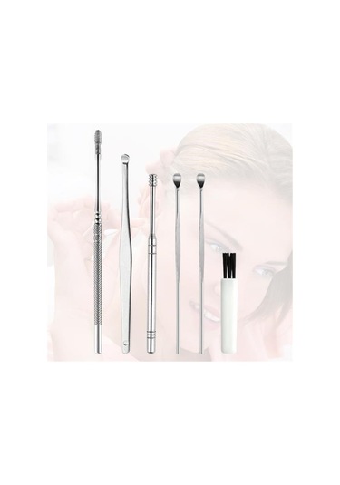 Ollevra 6 Parça Paslanmaz Çelik Kulak Balmumu Toplayıcı Çıkarıcı Temizleyici Bakımı Çubuk Seti Gri