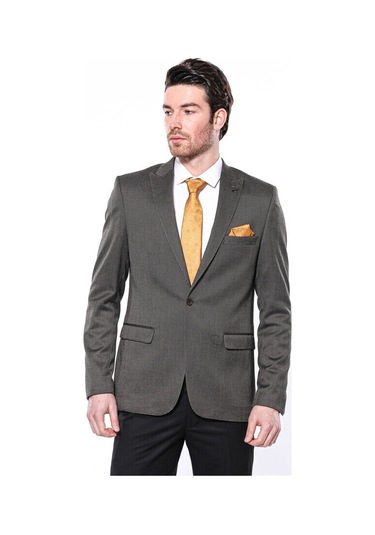 Kendinden Desenli Slim Fit Kahverengi Erkek Ceket 001