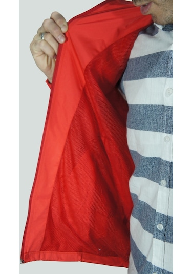 Uniprom Erkek Yağmurluk File Astarlı Kapşonlu Kırmızı