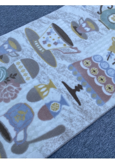 Kahve Fincanlı Kesme Halı 80x250 Pudra Vizon Akrilik Halı