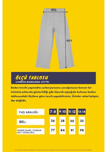 Beli Lastikli Gri Kız Çocuk Eşofman Altı - Rahat Geniş Paça Kalın Kumaş 7-8-9-10-11-12-13-14 Yaş. Gri