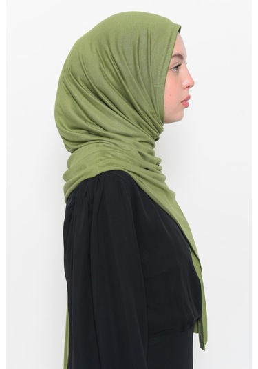 Hazır Pratik Geçmeli Lüks Düz Penye Şal Çapraz Hizalı Fıstık Yeşili