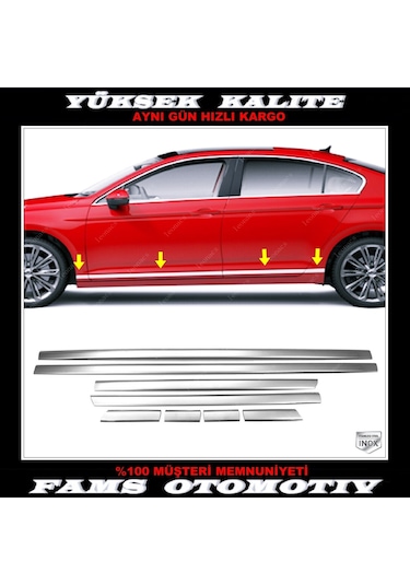 Vw Passat B8 Paslanmaz Krom Yan Kapı Çıtası 8 Prç 2014-2019 Arası