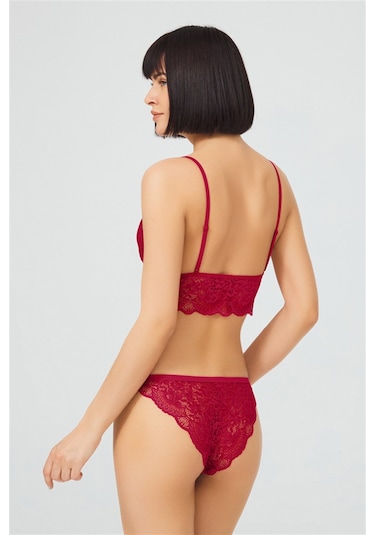 Cottonhill Bordo Dantelli Transparan Balensiz Kadın Sütyen Takımı Bordo