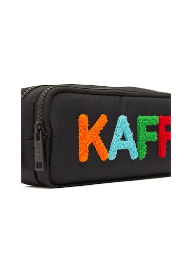 01108 Siyah Su Geçirmez Bondit Kumaş Peluş Baskılı Çift Gözlü Kalemlik Kalem Kutusu