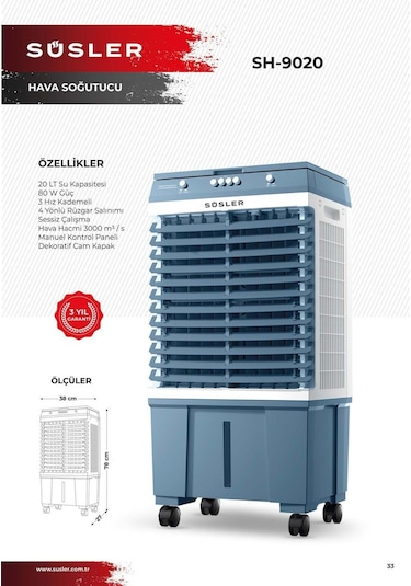 Süsler Sh-9020 Su Hazneli Hava Soğutucu
