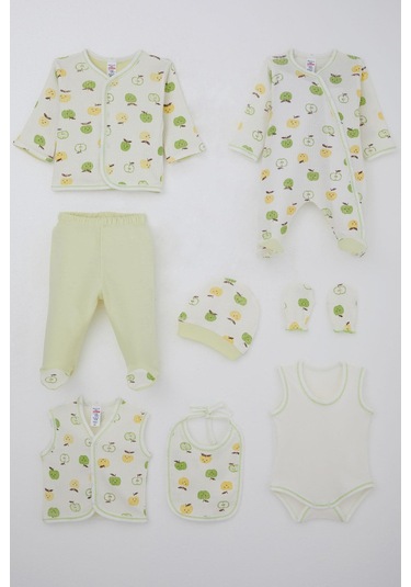 Breeze Erkek Bebek Hastane Çıkışı 8 Li Sevimli Minik Elma Desenli 0-3 Ay, Ekru Ekru