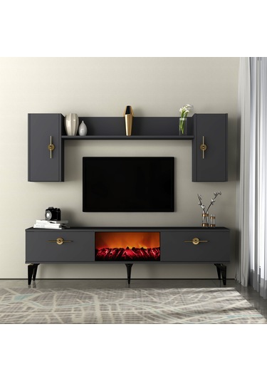 Zennit Şömineli Tv Ünitesi Takımı Antrasit-antrasit