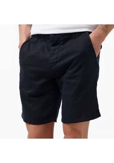 Nautica Erkek Siyah Slim Fit Keten Şort Düz B35214t Siyah