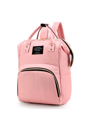 Mumya Çantası Büyük Kapasiteli Çok Fonksiyonlu Sırt Çantası Su Geçirmez Biberon Bezi Çantası Pembe