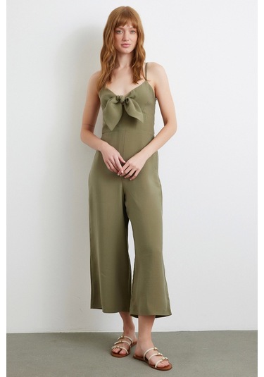 Nevermore Fiyonklu Askılı Tulum Haki Haki