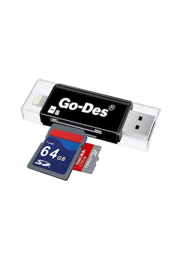 Go Des GD-DK102 Lightning & Micro USB Veri Aktarımı SD & Micro SD Kart Okuyucu - ZORE-253401
