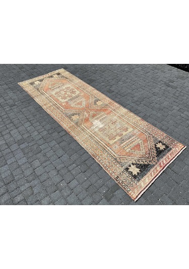 El Dokuması Yün Yolluk 102x290 Eskitme Kiremit Malatya Halısı Kiremit