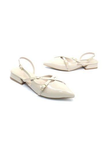 Feles Toka Detaylı Kısa Topuklu Arkası Açık Kadın Babet Ayakkabı Ten-rugan