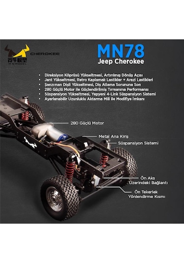 Mn Model Mn78 1/12 Jeep Cherokee 4x4 Rc Model Crawler Offroad Truck Uzaktan Kumandalı Araba Rtr Mavi+dahili Işık Seti