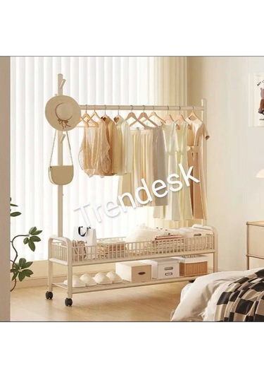 Metal Siyah 2 Raflı Raflı Konfeksiyon Askılığı Ayaklı Elbise Askılığı 176cm Siyah