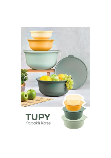 Vienev 4 Boy Set Tupy Kapaklı Kase Renkli Renkli