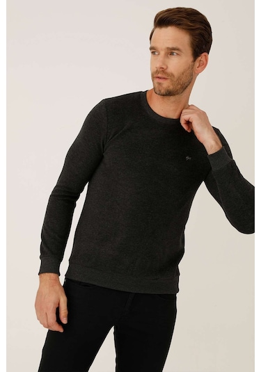 İgs Erkek Antrasit Standart Bisiklet Yaka Triko Antrasit