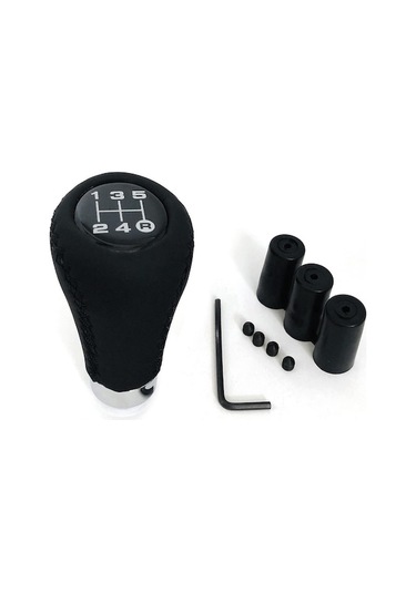 Novahub Siyah Araç Manüel Vites Topuzu Shifter Siyah Deri Kırmızı Dikiş 5 Hız Evrensel 8mm 10mm 12mm Siyah