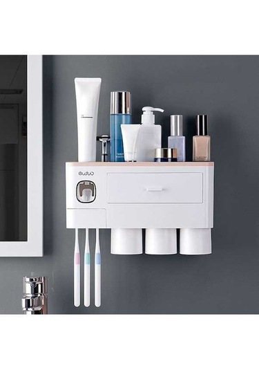 Prestigegoods Aswei A1909 Pembe Diş Fırçası Tutucu Duvara Monte, 30x18.8x10cm, Aile İçin, Dayanıklı Pp+abs Diğer