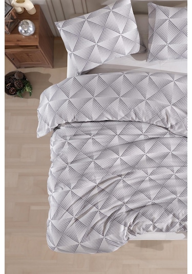 Pamuklu Çift Kişilik Nevresim Seti Nevresim Ve Yastık Kılıfı Çarşafsız Geo Beyaz