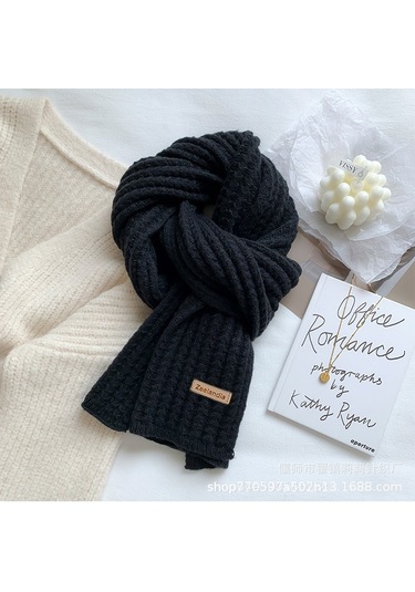 Kadın Sonbahar/kış Yüz Eşarp: Kalın Yün, Her Kombine Uygun-siyah Siyah