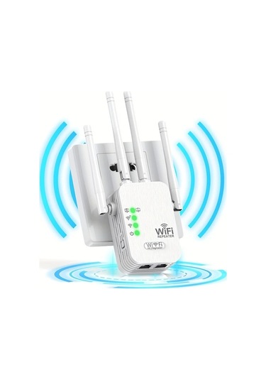 Xuweiwei Beyaz Wifi Genisletici 1200mbps 4 Antenli 360 Tam Kapsama Alani 35 Cihaz Icin Eu Fis Ethernet Portu Ev Ofis Kafe Icin Sinyal Guclendirme
