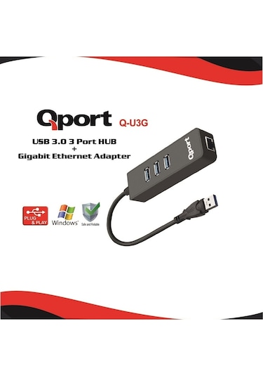 Qport Q-U3G 10/100/1000 Usb3.0 3Port Usb Çok+Usb Ethernet (545850651)
